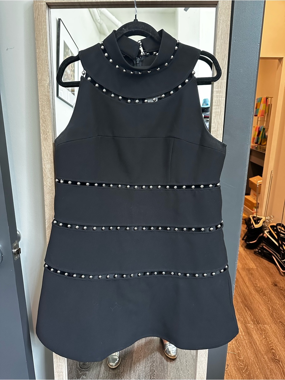 ASOS Black Sleeveless Stud-Trim A-Line Mini Dress